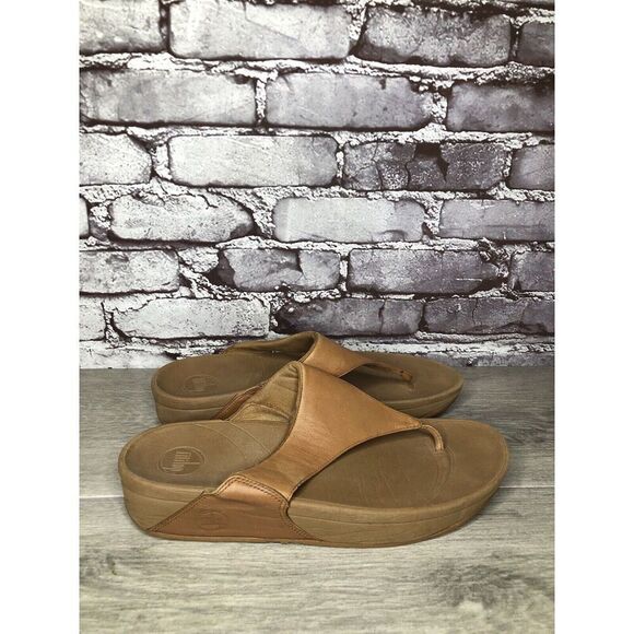 Fitflop Camel Tan Leather Flip Flop Wobble Board Sandals Women’s Sz 10M US/42EU - Picture 14 of 16